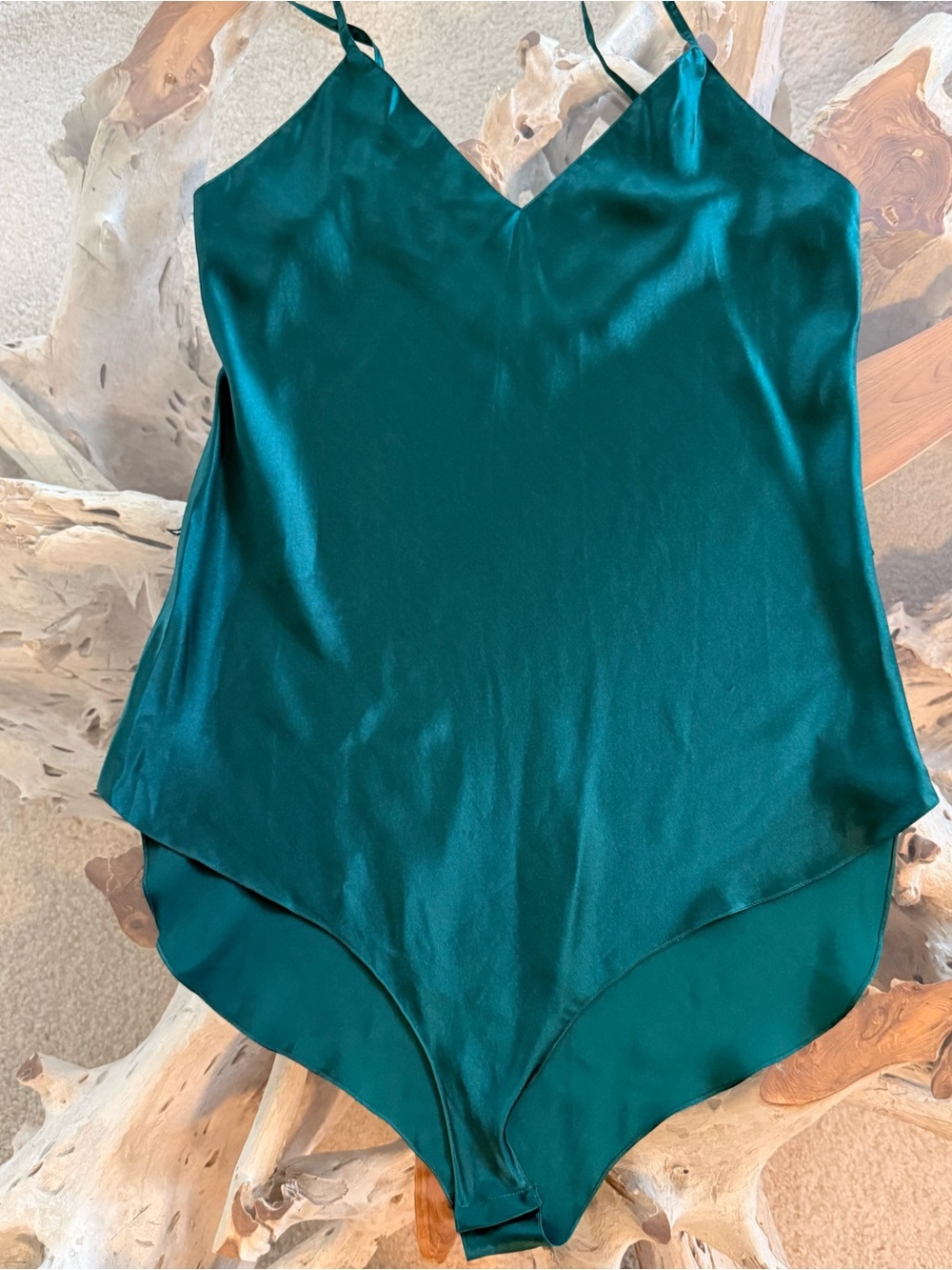 Vintage Carole M Studio Silk Bodysuit Emerald Green Snap Crotch Size 38